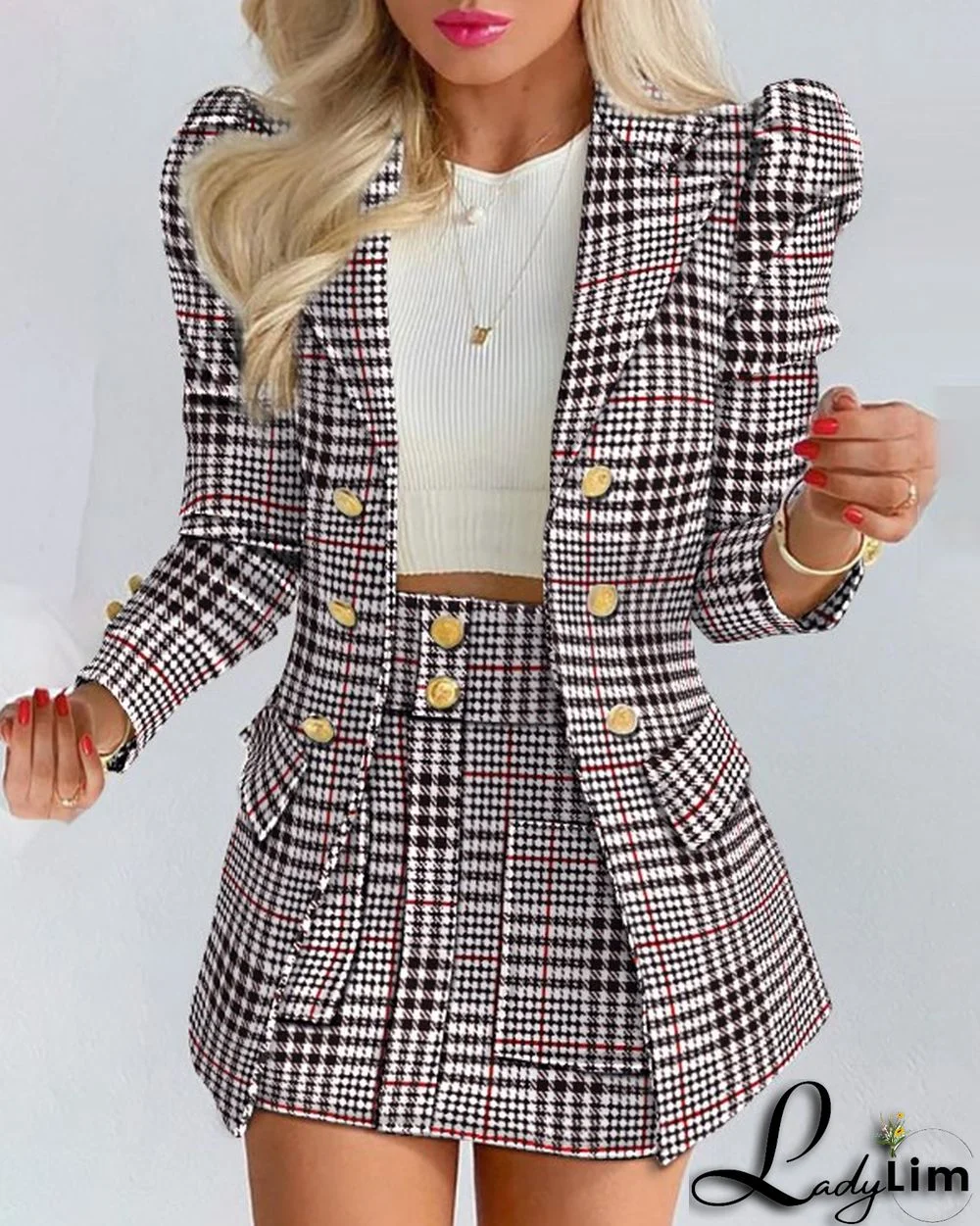 spring blazer long-sleeved solid color top with mini skirt two-piece suit