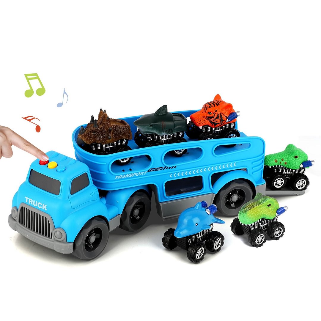 Music and Light 6 Vehicles in Friction Powered Carrier Truck Cars Toys