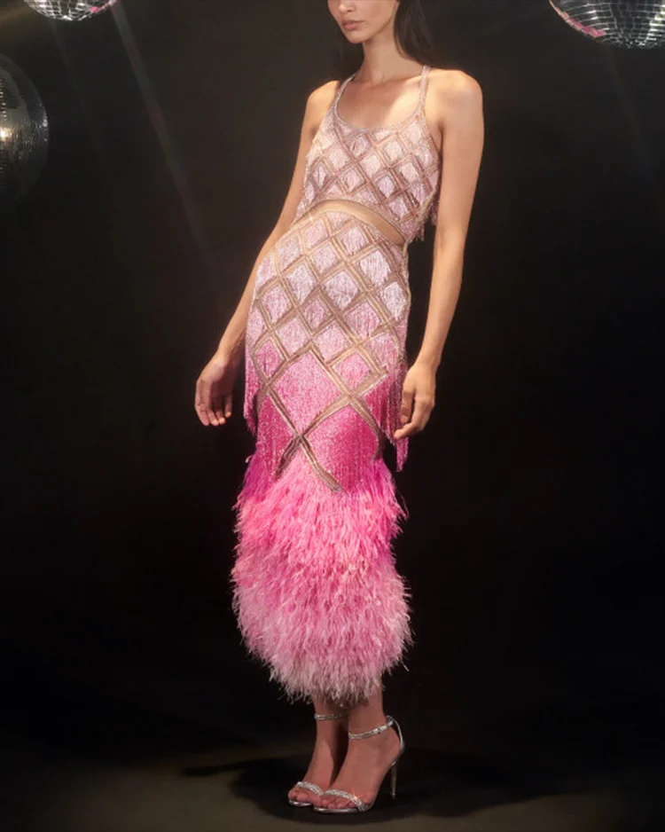 Women's Sleeveless Sequined Feather Dress