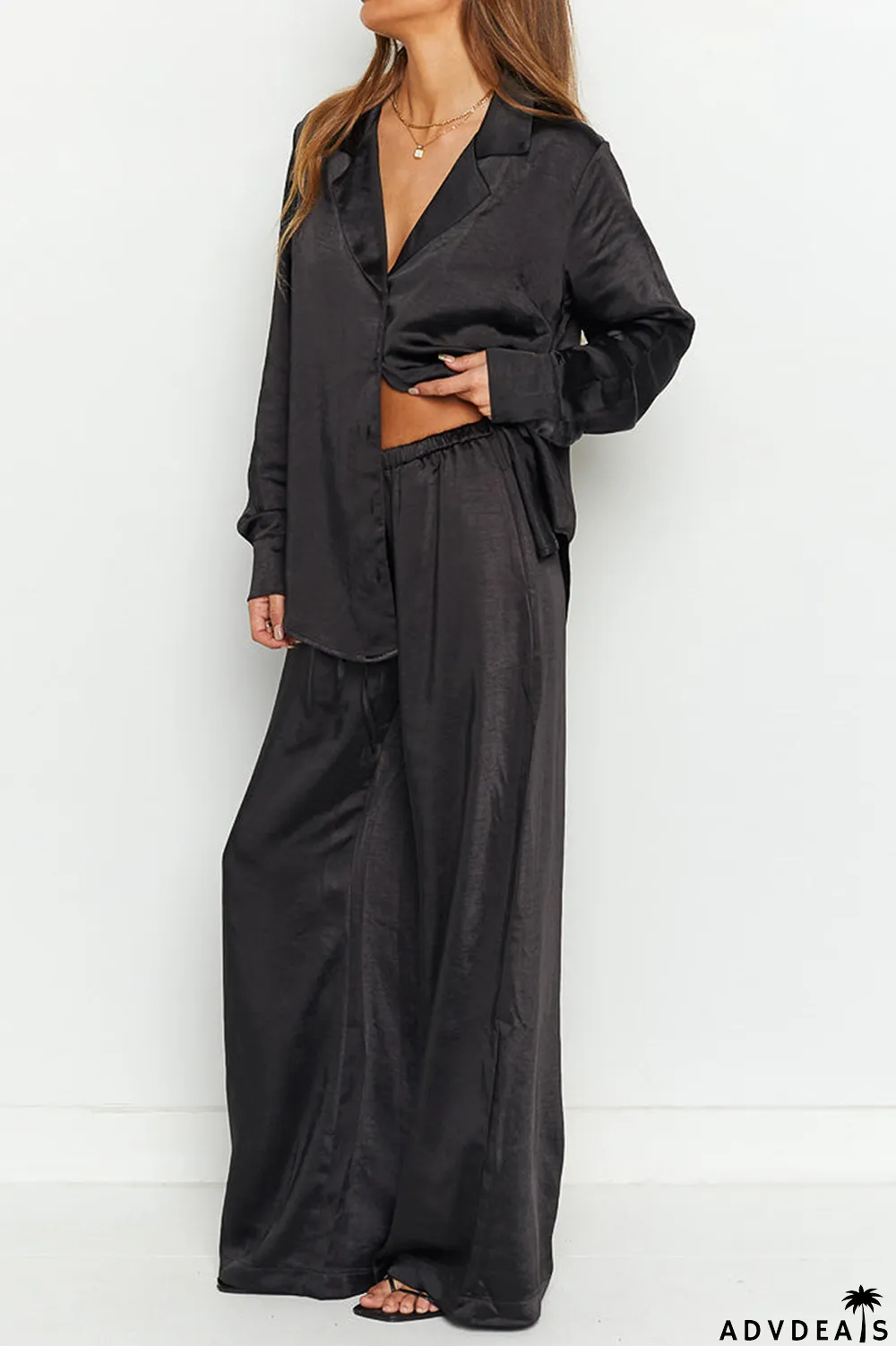 Street Solid Patchwork Turndown Collar Long Sleeve Two Pieces