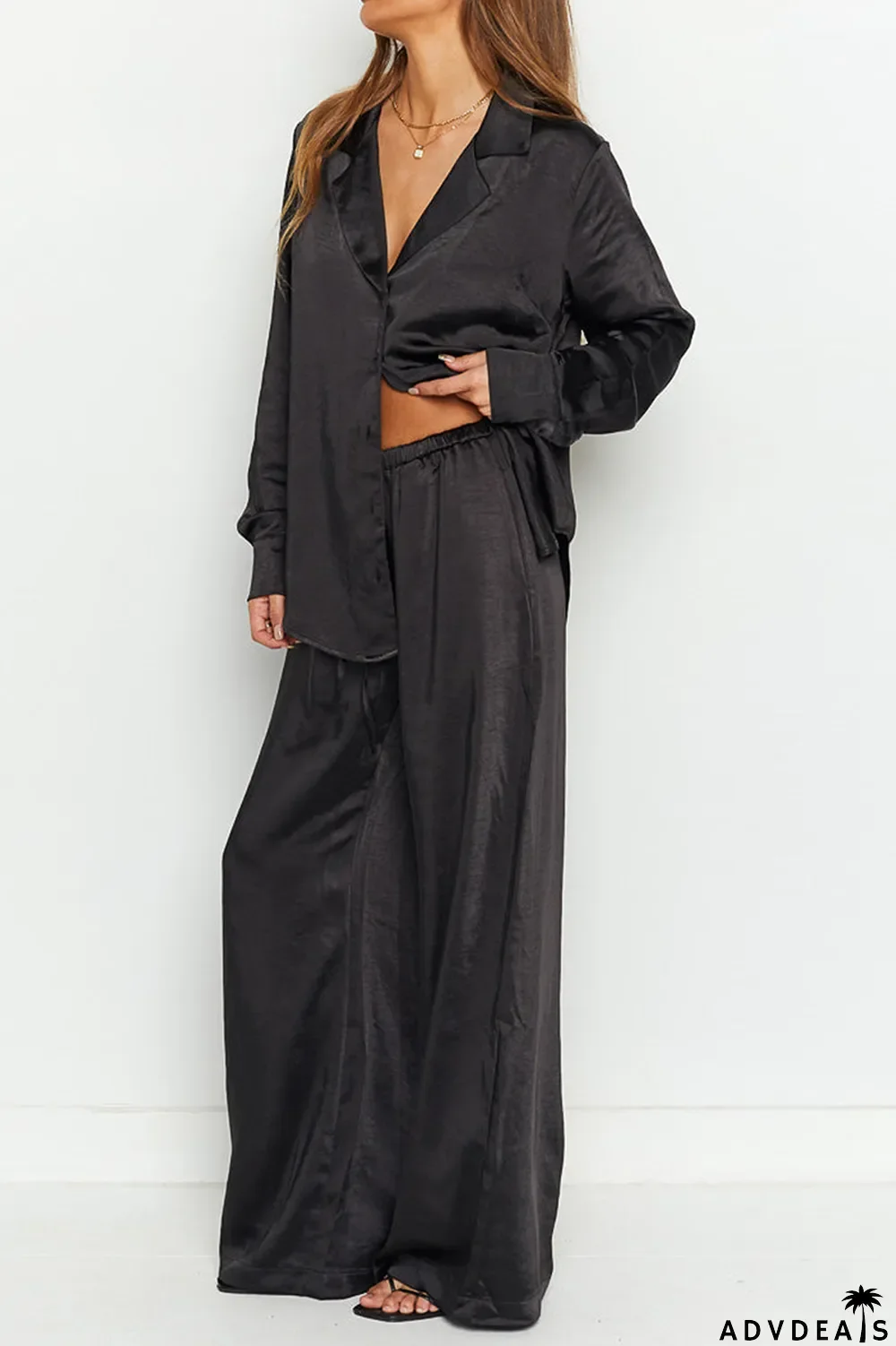 Street Solid Patchwork Turndown Collar Long Sleeve Two Pieces