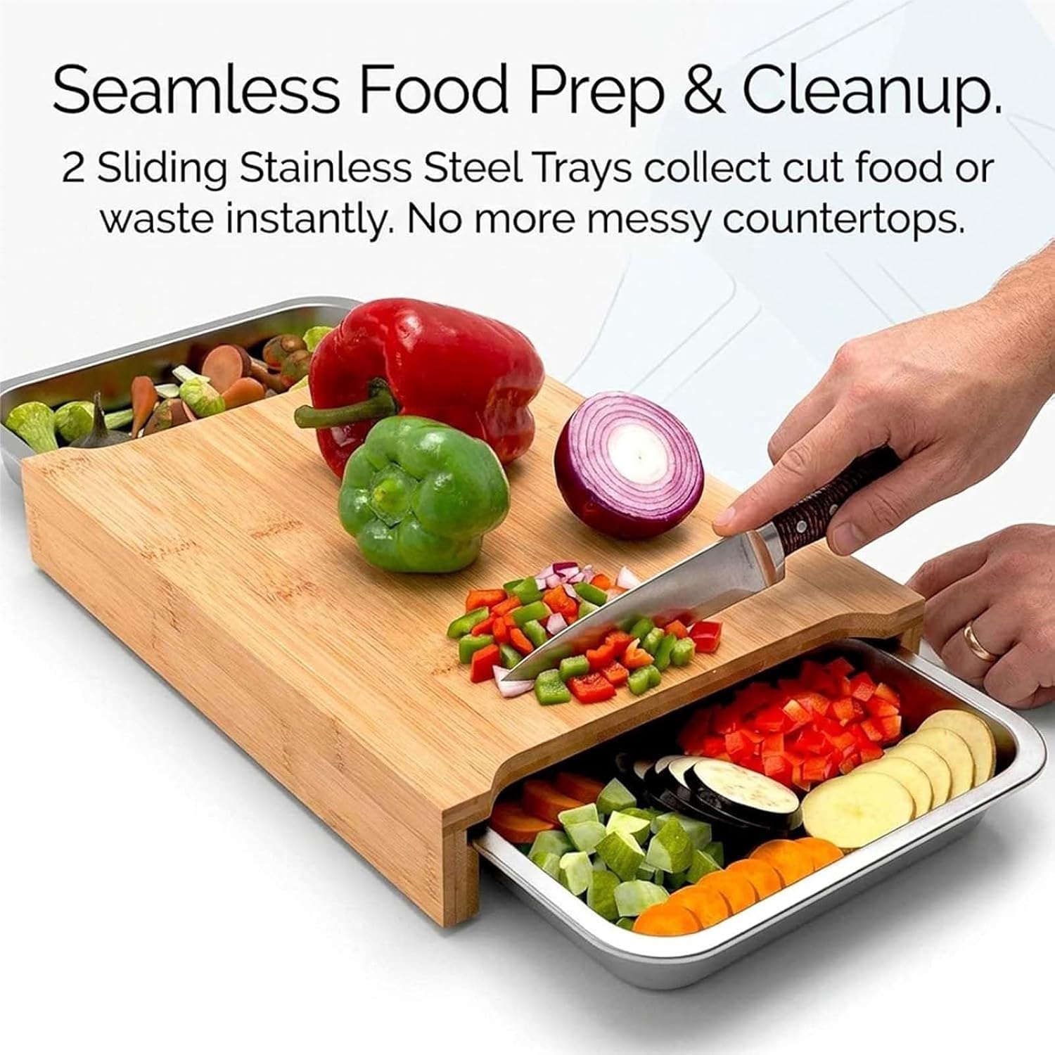 Saker® Wood Cutting Board With Slide Trays