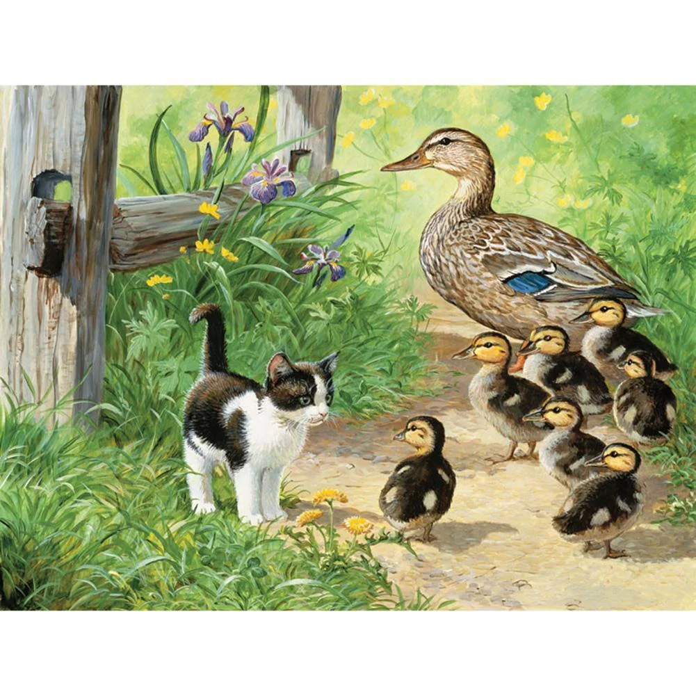 Diamond Painting - Full Round Drill - Village Cat Ducks(40*30cm)