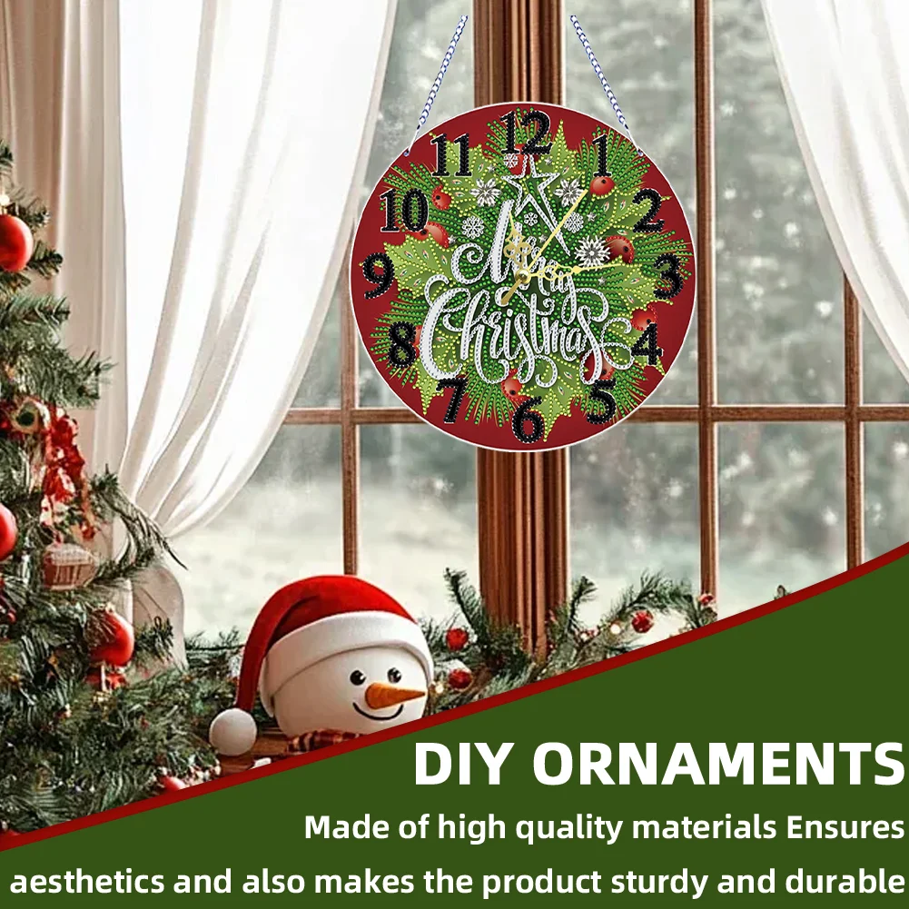 2D Flat DIY Xmas Diamond Painting Ornament with Clock Function Creative Craft