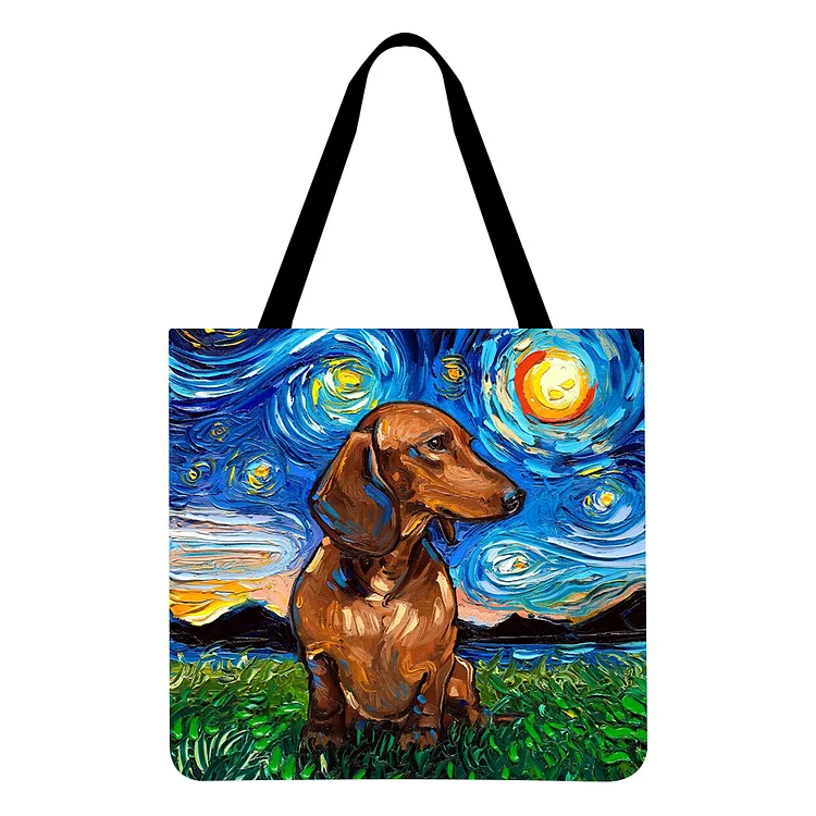 Van Gogh/Starry Sky Animal Dog - Linen Tote Bag