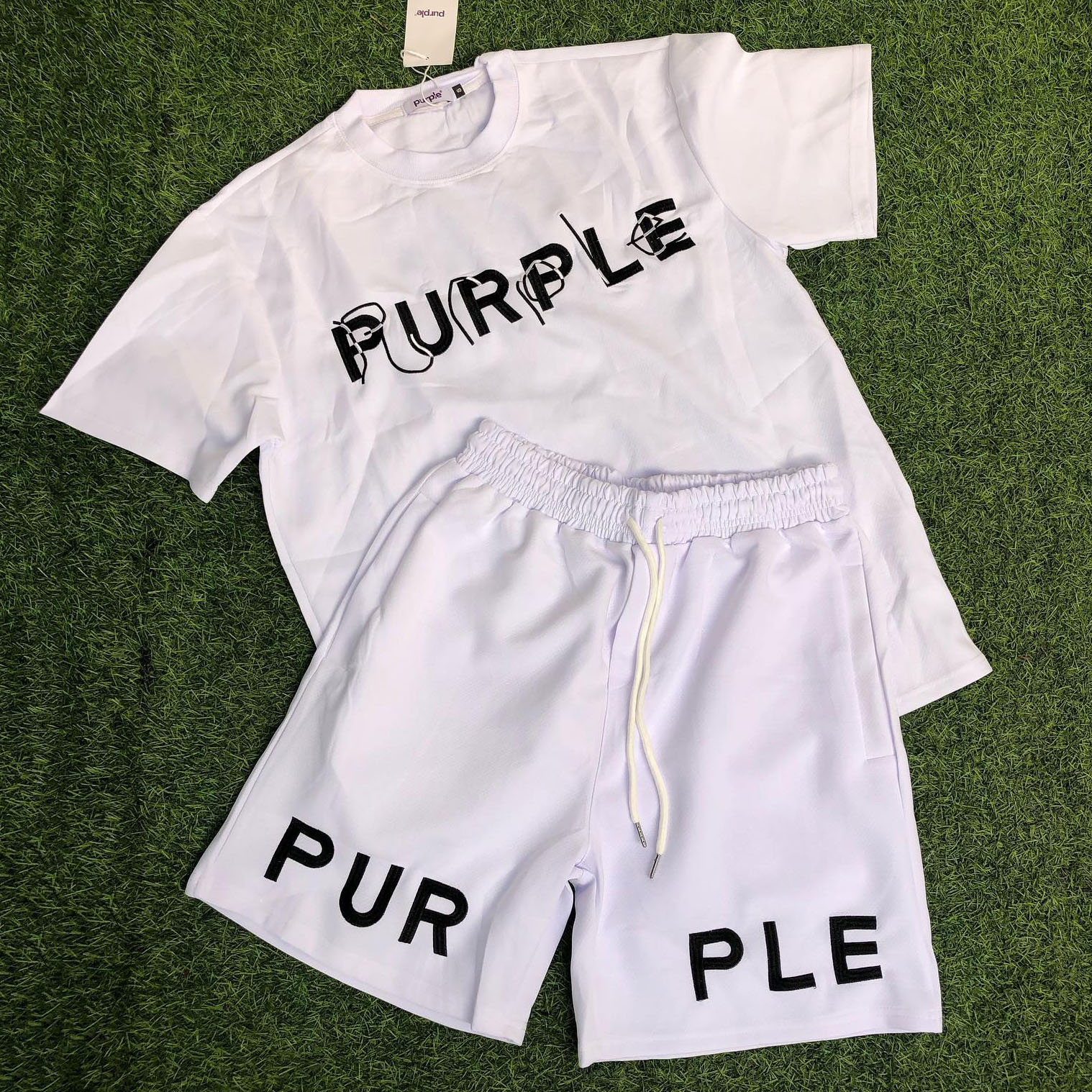 Purple Black Letters T-Shirt And Shorts Co-Ord