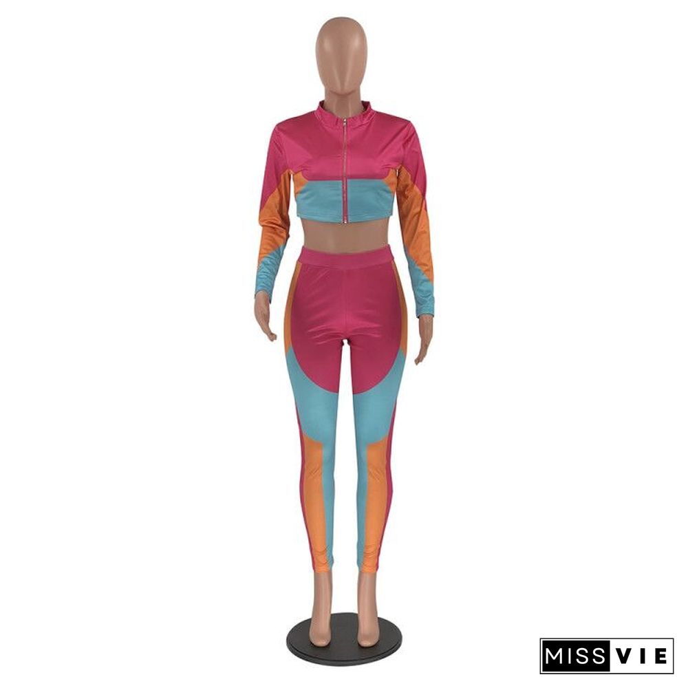 Hot-selling Color Block Mosaic Printing Leisure Two-piece Set