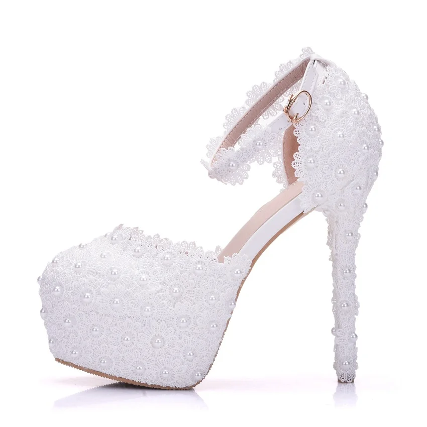 Breakj Breakj Cm White Lace Wedding Shoes Fine Heel Round Head Waterproof Shoes Large Size White Wedding Shoes Sandals