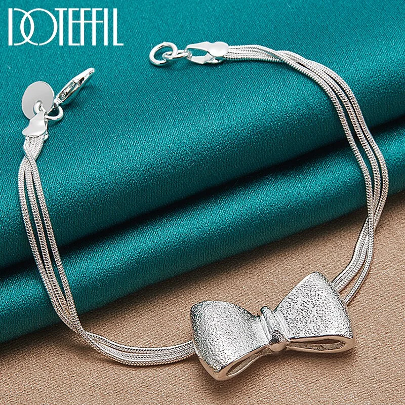 925 Sterling Silver Bowknot Bracelet Three Snake Chain For Woman Charm Wedding Engagement Party Fashion Jewelry