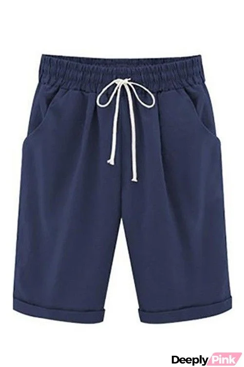 Plain with Pockets Sashes Holiday Loose Shorts (9 Colors)
