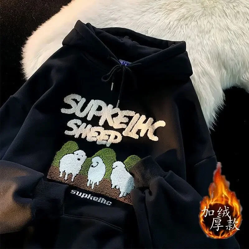 Brownm Sheep Embroidery Hooded Sudadera Oversized Women Harajuku Fashion Tops Pullovers Y2k Sweatshirts Ropa Mujer All Season