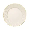 10 Pack | 7.5" Ivory / Gold Flair Rim Plastic Dessert Appetizer Plates, Round Disposable Salad Plates