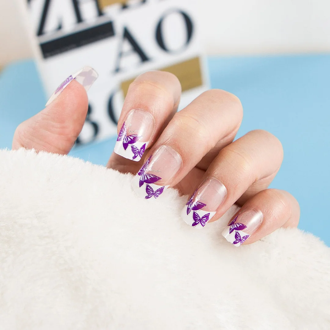 24pcs/set Fashion Acrylic Full Cover Fake Nails 10 Sizes Press on Nails Designs French False Nail Art Tips 278 Fingernail Tips-Nail Inspo