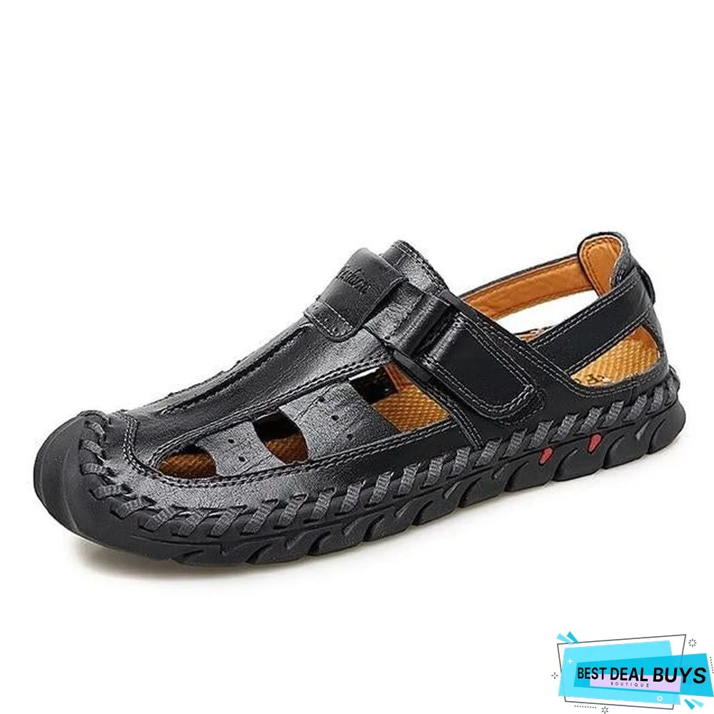 Men's Genuine Leather Sandals Casual Breathable Beach Sandal Shoes