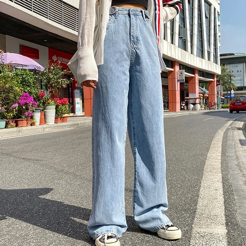 Oocharger Woman Jeans High Waist Wide Leg Denim Pants Spring Vintage Straight Blue Streetwear Casual Ladies Korean Baggy Jean