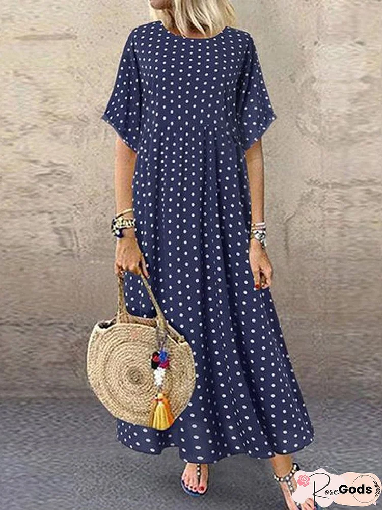 Daily Printed Short-Sleeve Maxi Dress