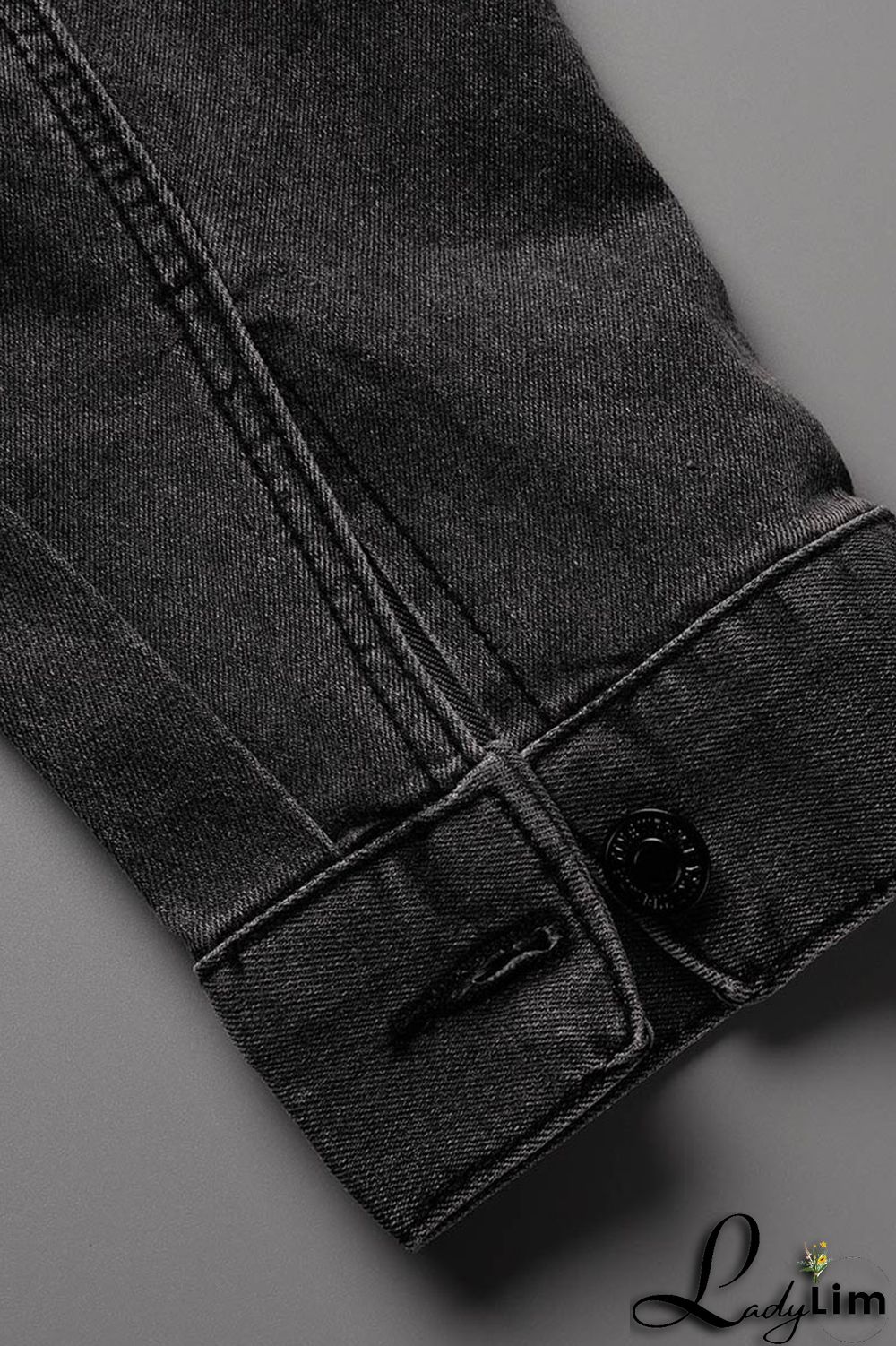 Black Yellow Street Print Make Old Patchwork Buckle Turndown Collar Long Sleeve Straight Denim Jacket