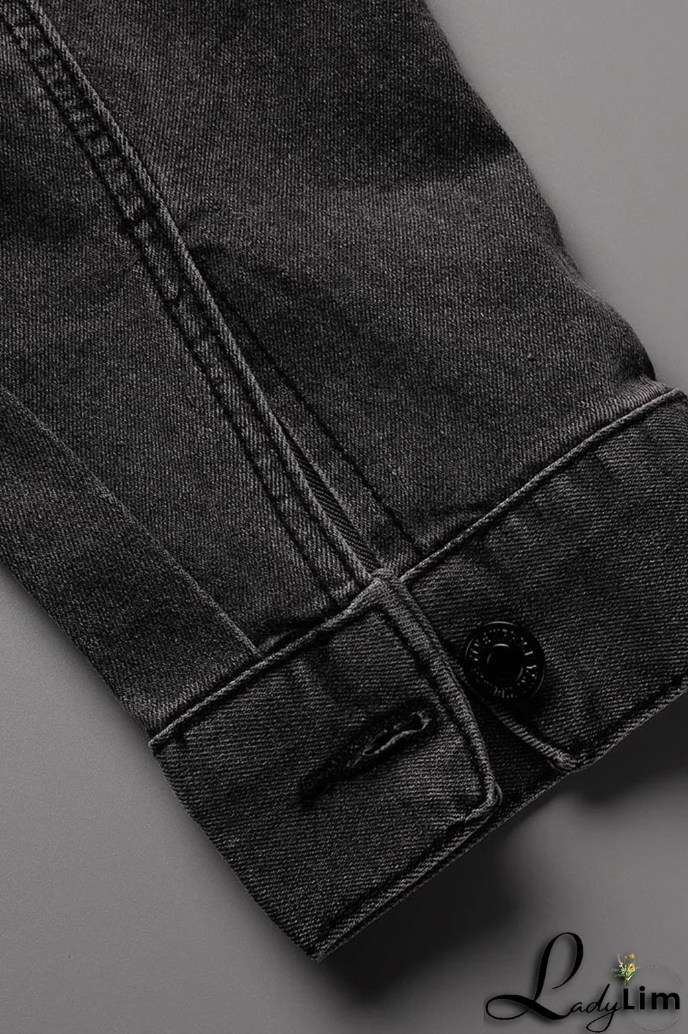 Black Yellow Street Print Make Old Patchwork Buckle Turndown Collar Long Sleeve Straight Denim Jacket