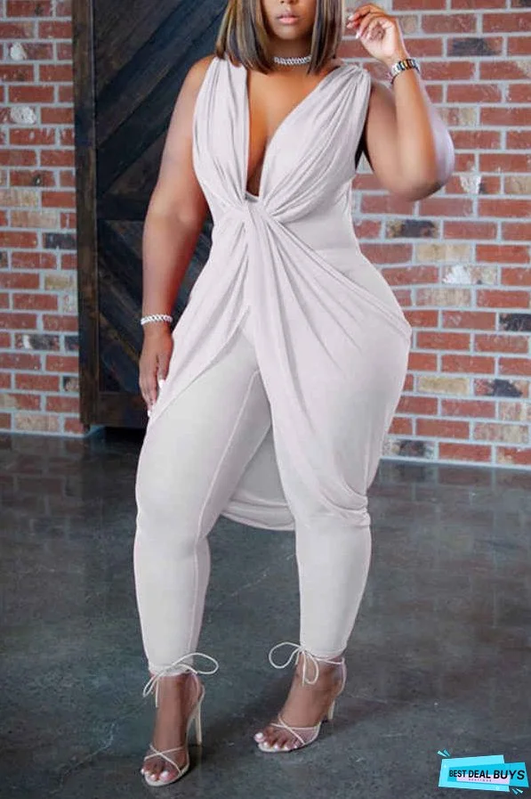 Fashion Elegant V Neck Sleeveless Curves Jumpsuit