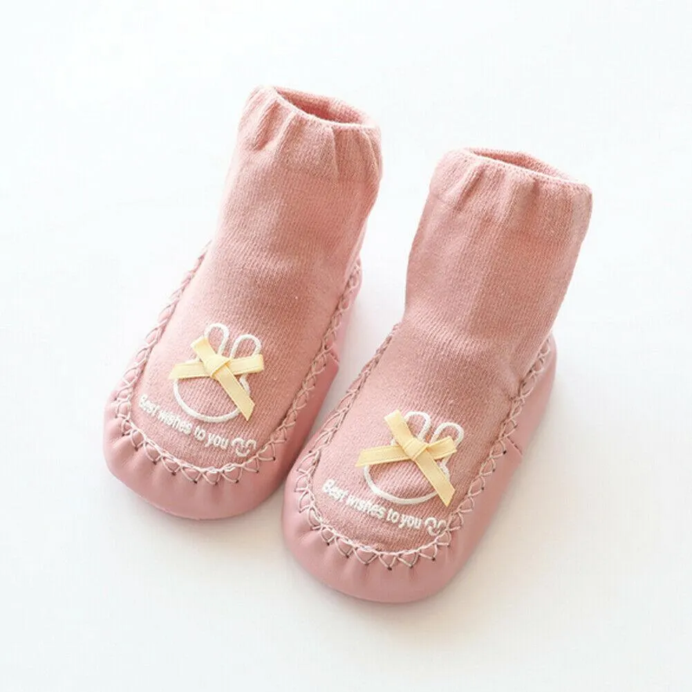 2019 Baby Socks Baby Cute Cartoon Non-slip Cotton Toddler Floor Socks Kids Shoes Slipper Bowknot Sewing Thread Socks
