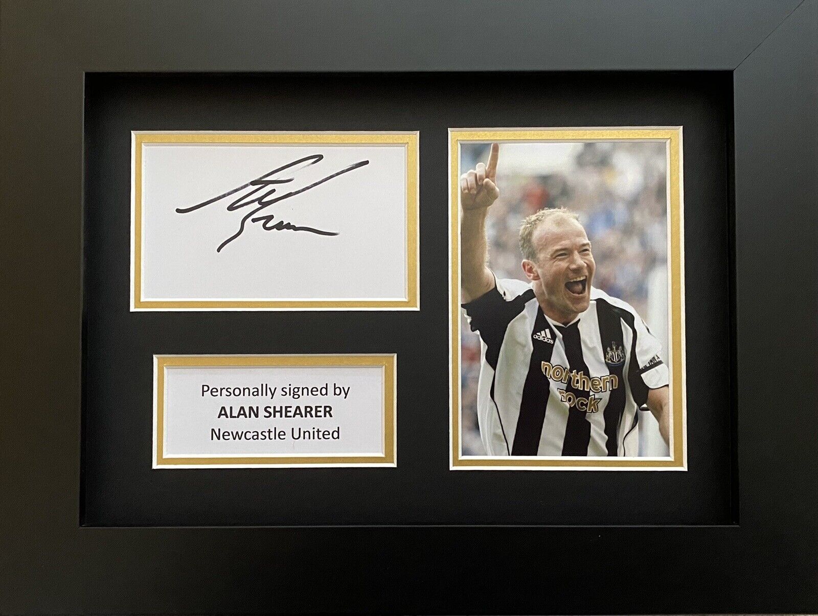 Alan Shearer Hand Signed White Card In A4 Newcastle United Frame Display, Proof