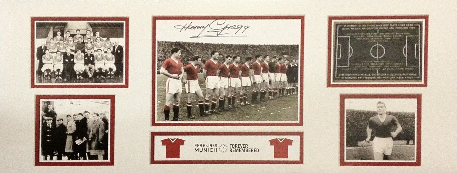 HARRY GREGG SIGNED MANCHESTER UNITED 30x12 Photo Poster painting BUSBY BABES MUNICH 1958 PROOF