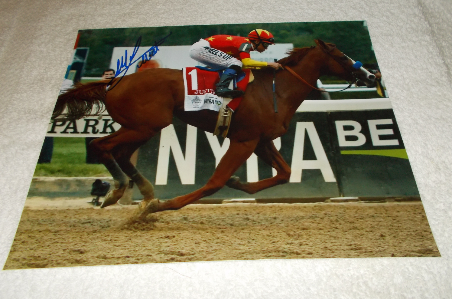 MIKE SMITH JUSTIFY SIGNED 2018 BELMONT STAKES 8x10 HORSE RACING Photo Poster painting CHAMPION