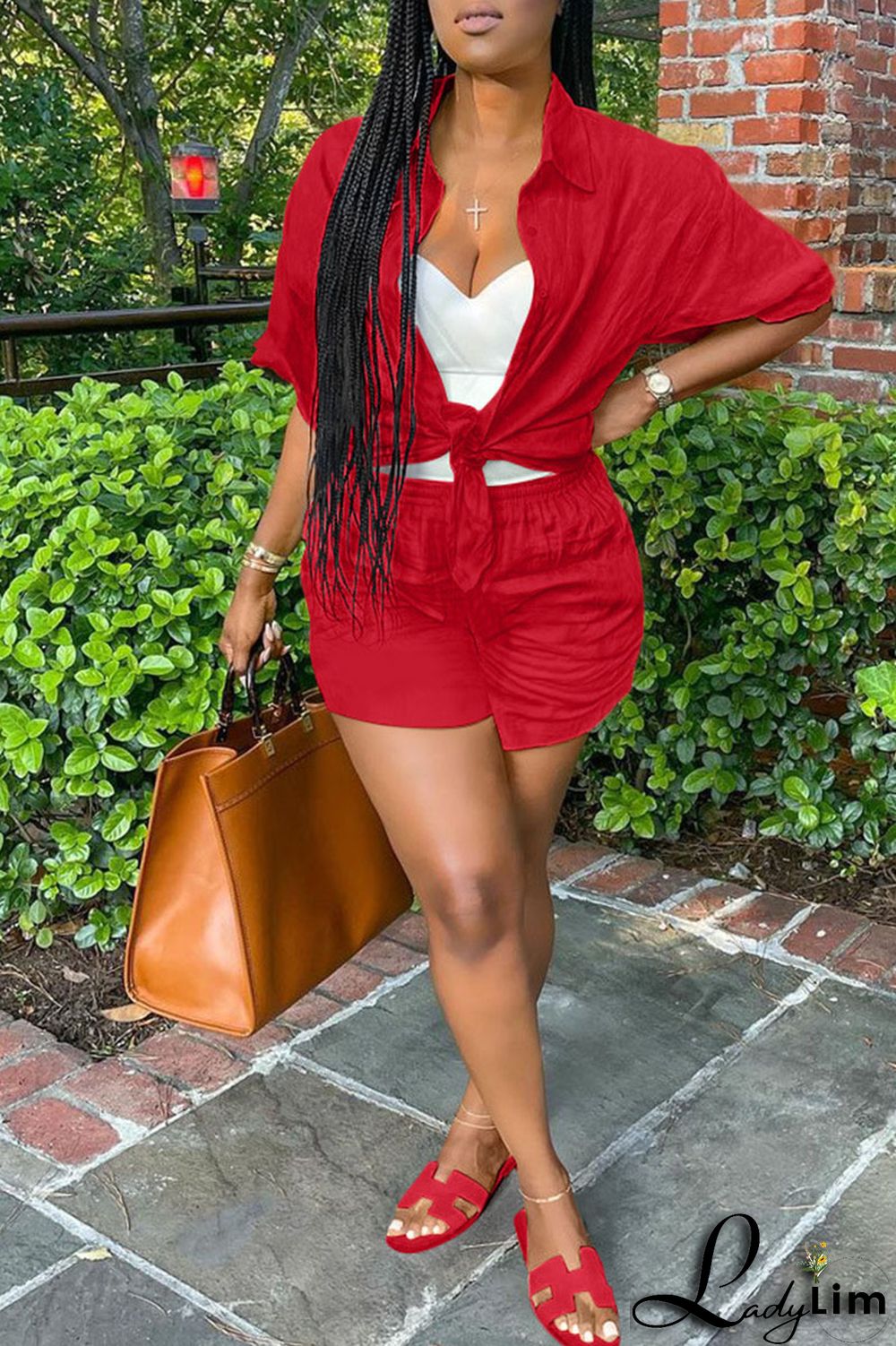 Sky Blue Casual Solid Patchwork Buckle Turndown Collar Short Sleeve Two Pieces