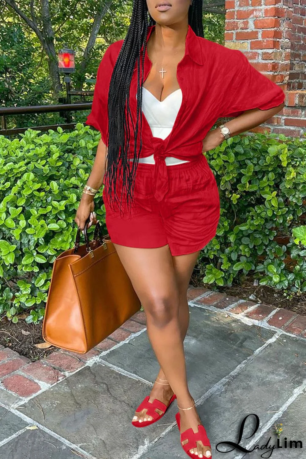 Sky Blue Casual Solid Patchwork Buckle Turndown Collar Short Sleeve Two Pieces