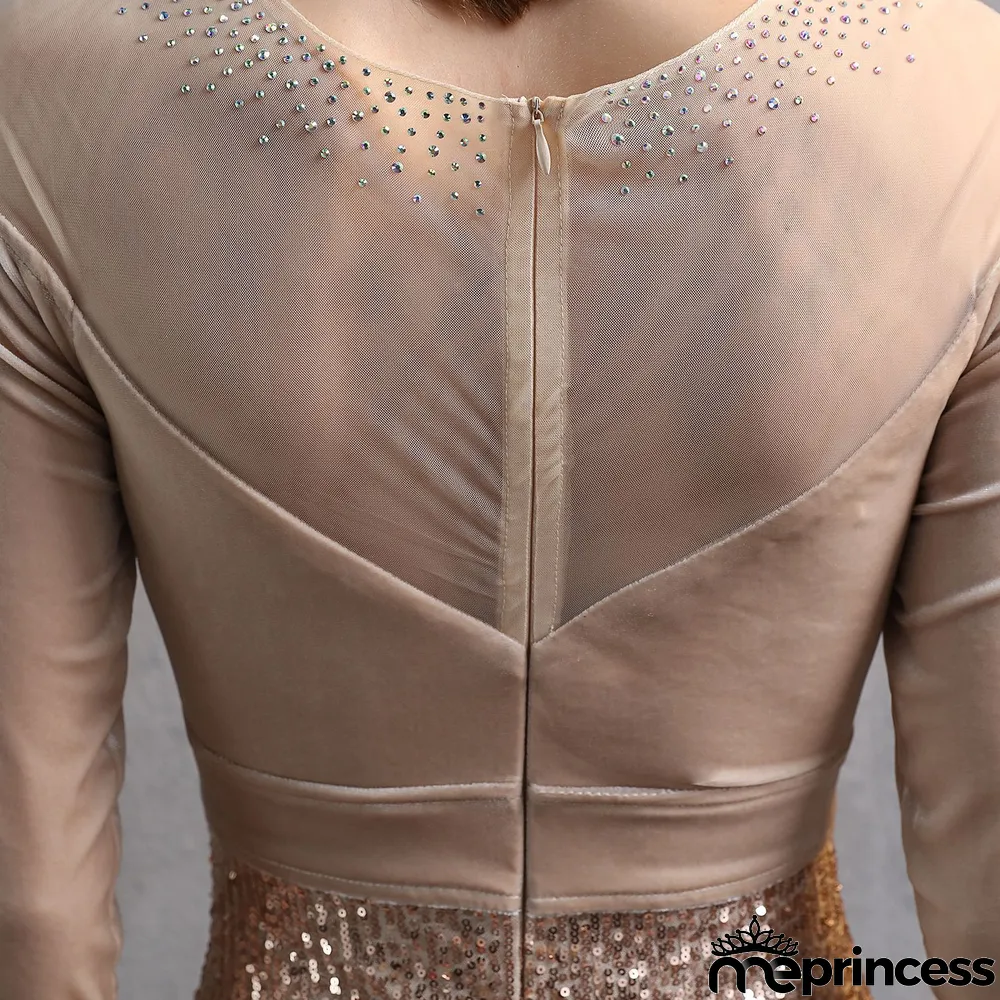 Formal Long Sleeve Patch Velvet Sequins Mermaid Evening Dress