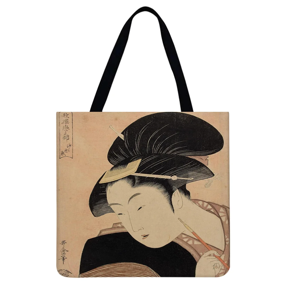 Linen Tote Bag - Japanese Geisha