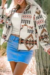 Women's Western Style Aztec Printed Stand Neck Zip Up Jacket
