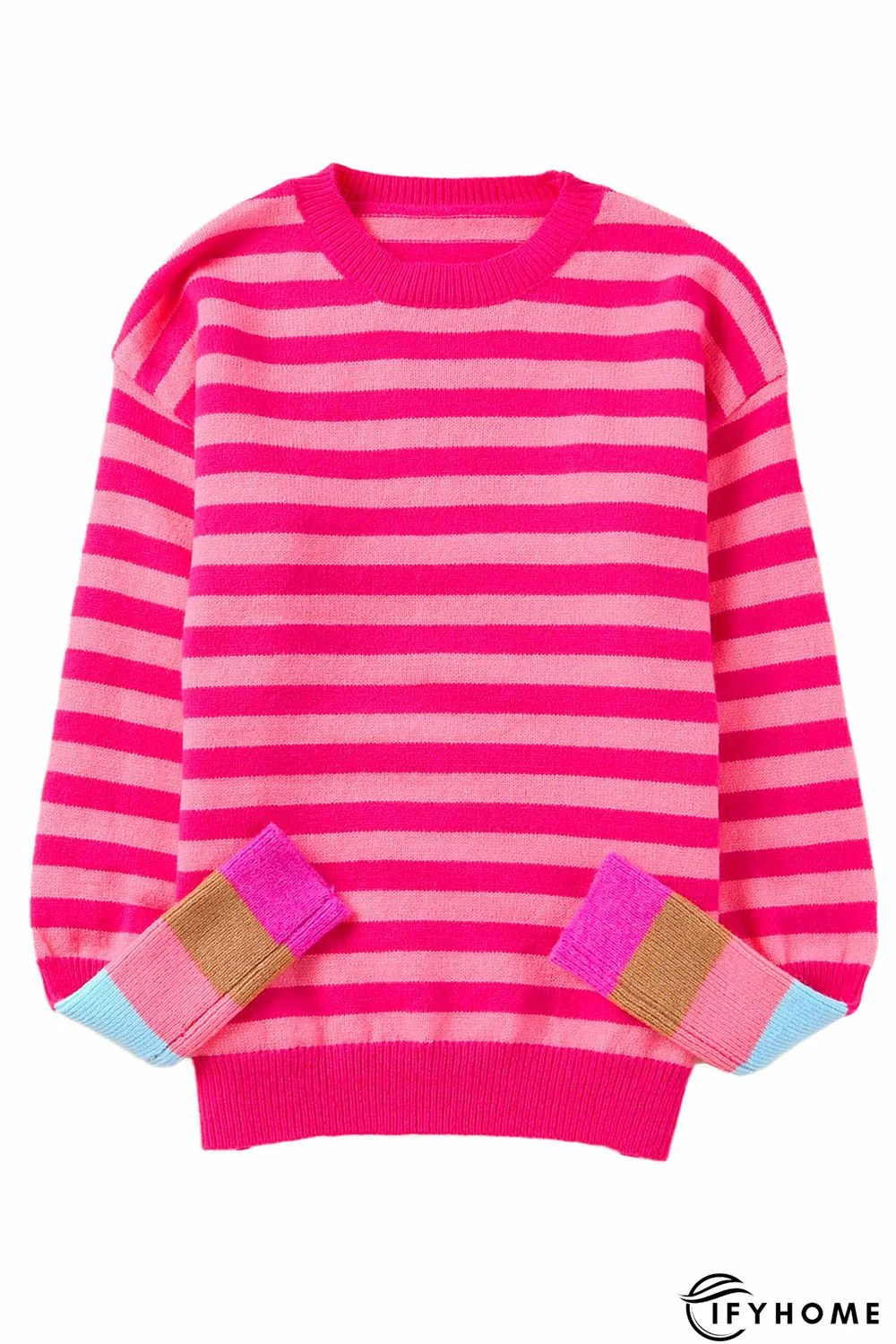 Rose Striped Long Sleeve Pullover Sweater | IFYHOME