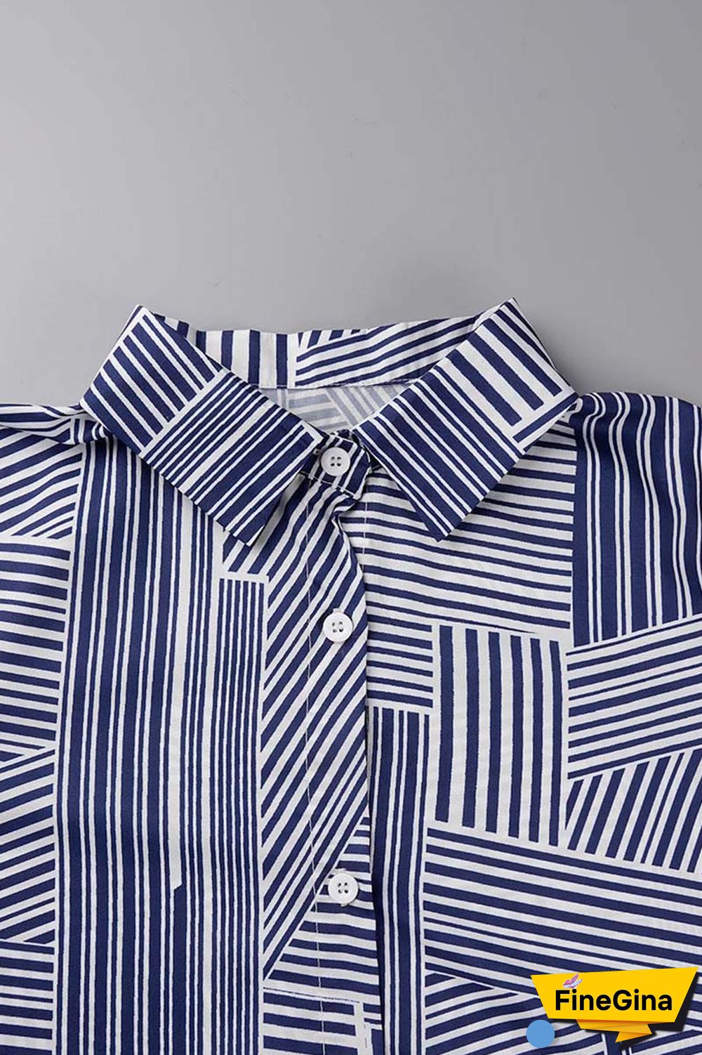 Blue Casual Print Patchwork Turndown Collar Short Sleeve Dress