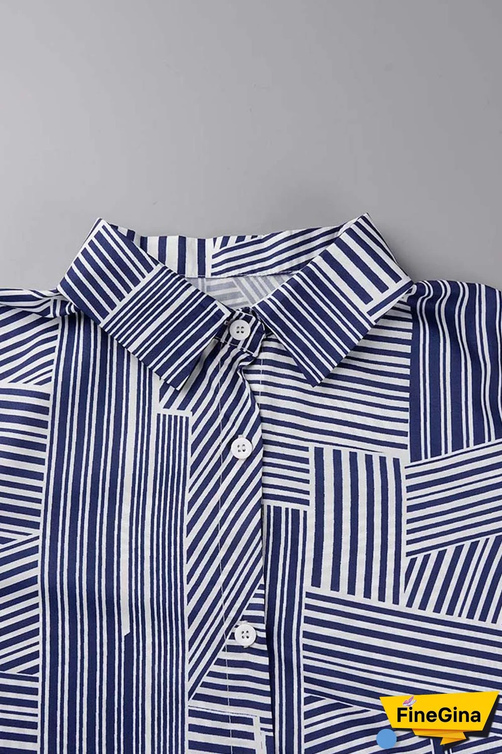 Blue Casual Print Patchwork Turndown Collar Short Sleeve Dress