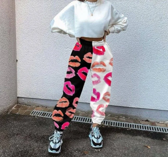Pants Women Fashion High Waist Wide Leg Sweatpants Autumn Streetwear Casual Elastic Patchwork Joggers Woman Soft Trousers