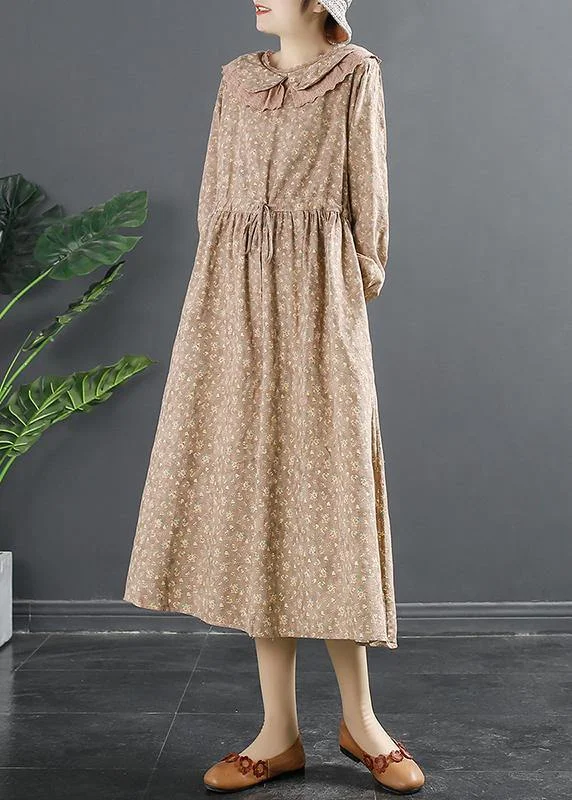 Natural Pink Print Dresses Peter Pan Collar Maxi Dress