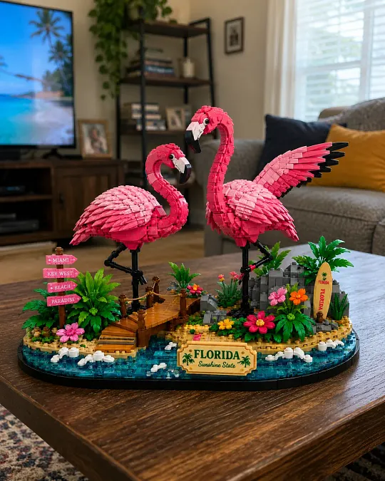 Flamingo building set on display