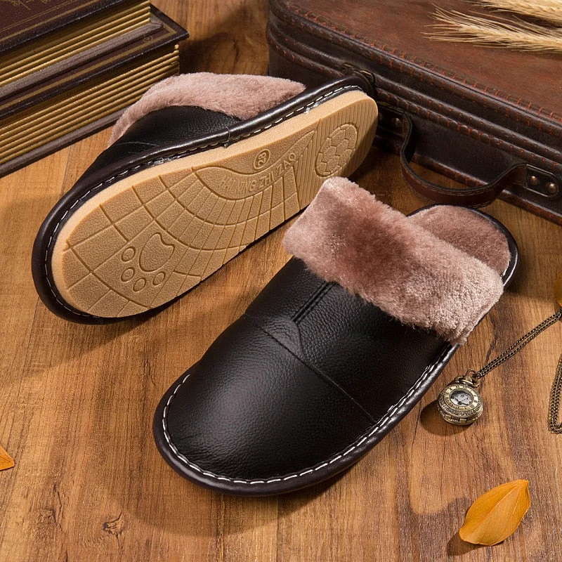 Female Anti-slip Warm Household Slipper Men Leather Slippers In Autumn And Winter Plus Size For 45 Couples Cotton Slippers