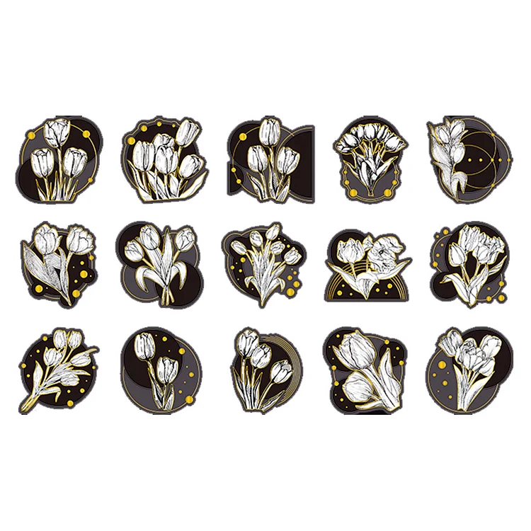 DIY Hand Account Black Gold Flower Season Bronzing Plant Handbook Stickers gbfke
