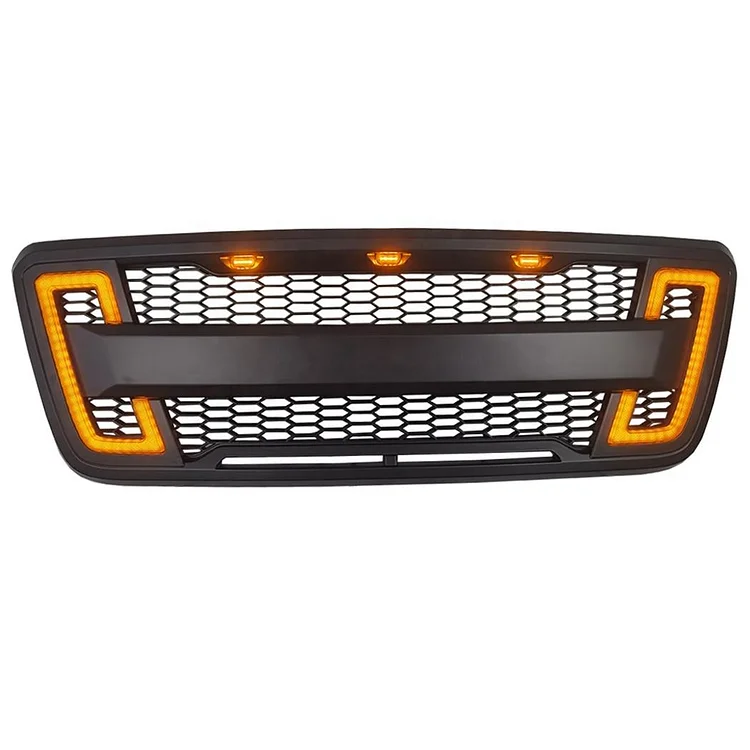 Stunningmore Upgrade Pickup Vertical Black Grille Front Hood Bumper Grill with LED lights Fit For Ford F150 2004-2008 ITN Auto