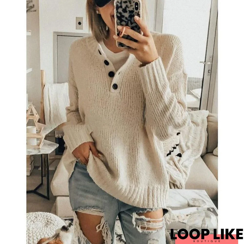 V-Neck Loose Solid Pullover Sweater