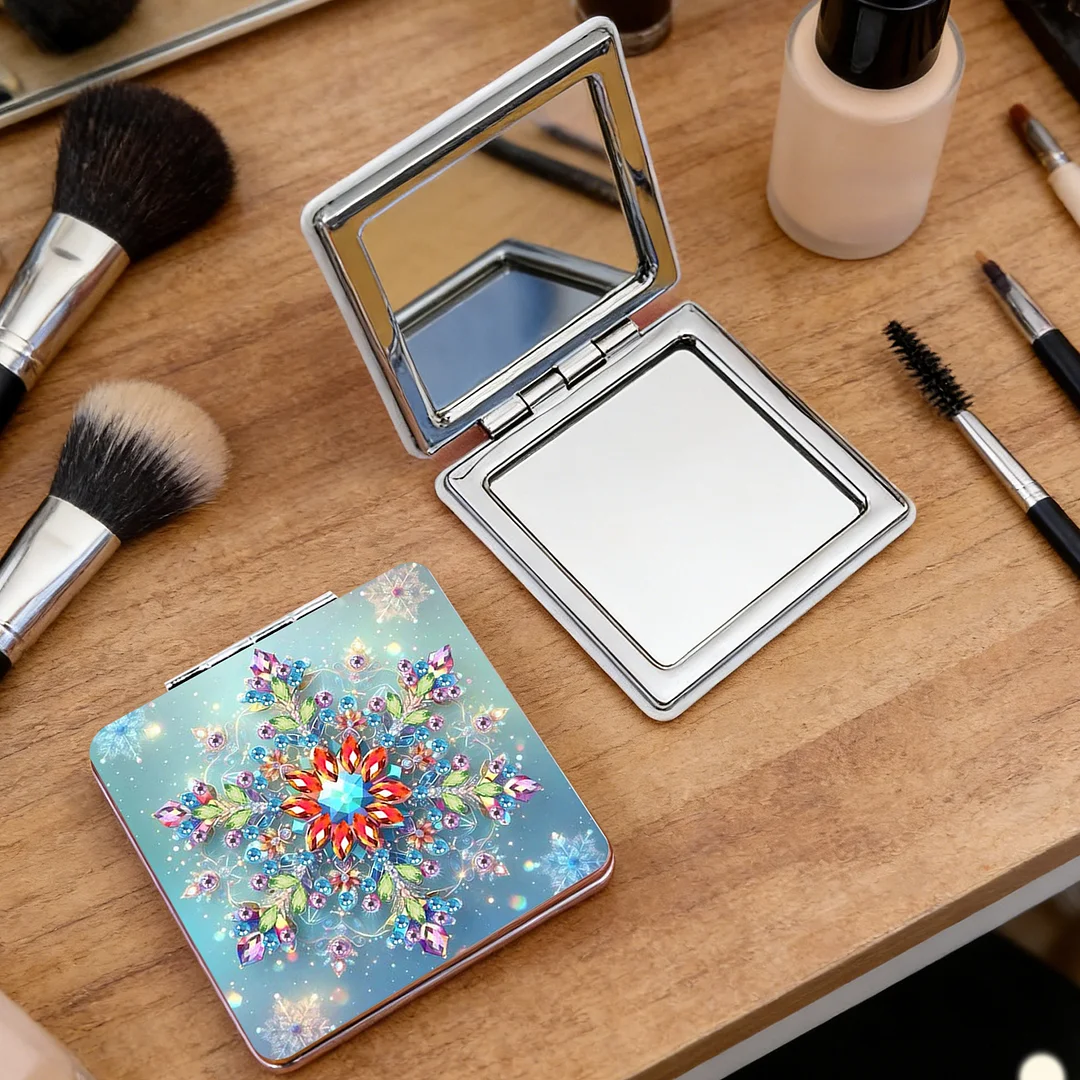 Snowflake DIY Special Shaped Diamond Painting Compact Mirror Kits Diamond Art Painting Pocket Mirror for Beginners Adults Art Craft Woman Gifts