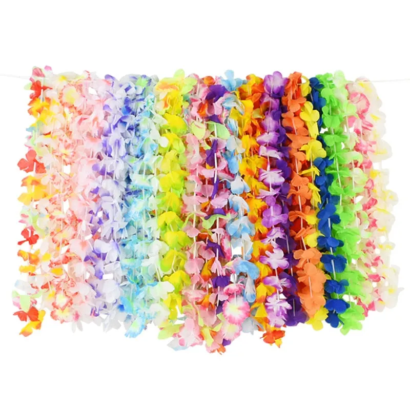 36pcs Hawaiian Artificial Flower Leis Garland Necklace Hawaii Luau Summer Tropical Party Decoration Wedding Christmas Wreath