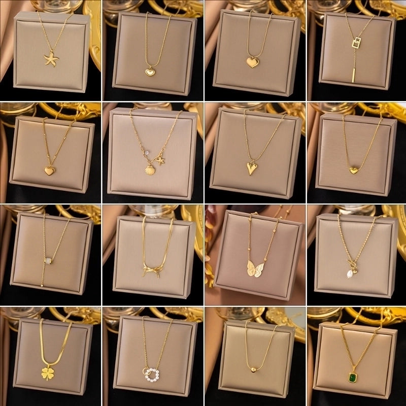 Sweet Minimalist IG Style Starfish Heart Shape Bow Knot Titanium Steel Plating Pendant Necklace