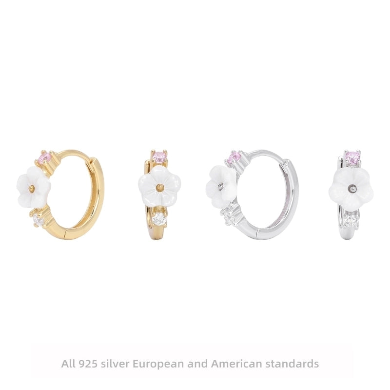 1 Pair 925 Sterling Silver Zircon Flower Earrings