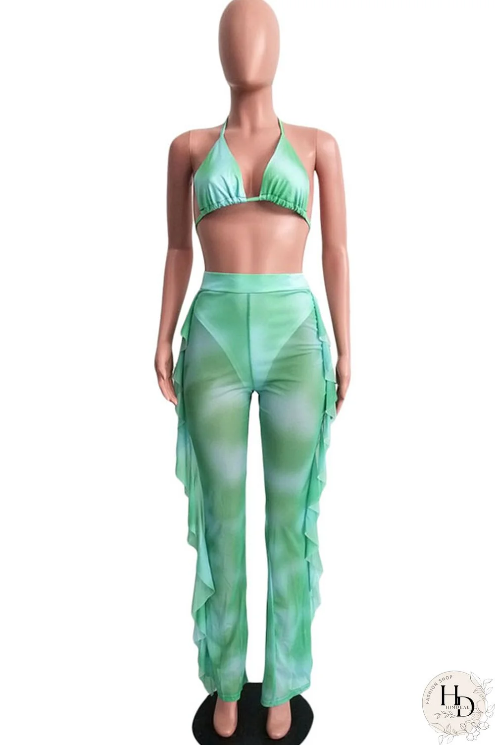 Army Green Sexy Fashion Stringy selvedge Print Tie Dye Patchwork Loose Sleeveless