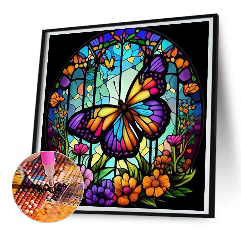 Diamond Painting - Full Round Drill - Stained Glass Butterfly(30*30cm)