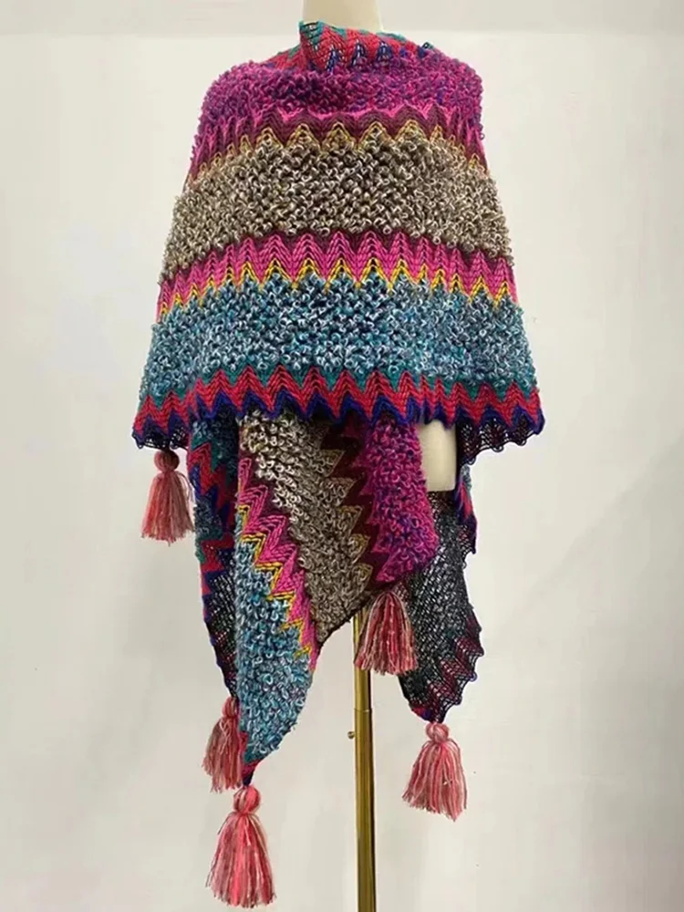 Vintage Ethnic Gradient Striped Shawl