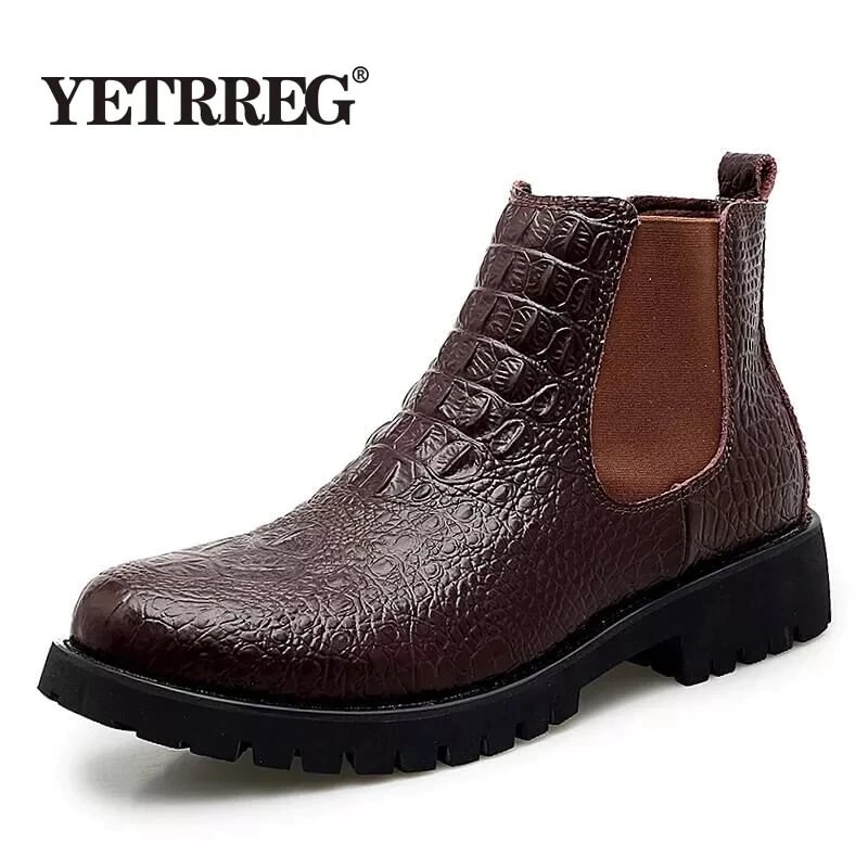Canrulo New Winter Men Chelsea boots High Quality Leather Men's boots Fashion Casual Ankle Boots Fur Warm Snow Boots Motorcycle Boot